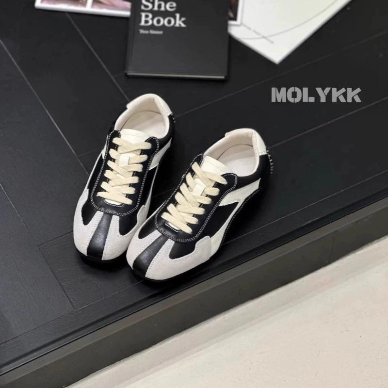 Cowhide Version~ Retro German Training Shoes Women's Tide 2026 Autumn New Color Matching Flat Casual Lace-up Sports Shoes Board Shoes