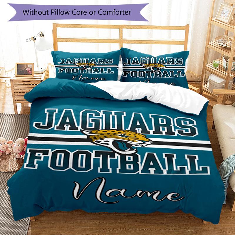 Jaguars Football 3-teiliges Bettwäsche-Set, Weiche atmungsaktive bedruckte Bettbezug mit 3 Kissenbezügen für Schlafzimmer Heimdekoration