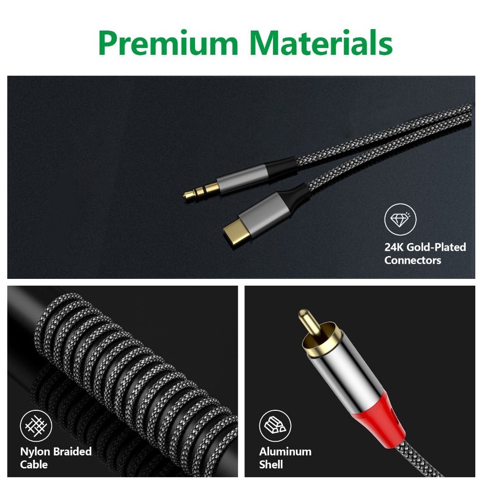 Fantastic Sound Quality 2 in 1 RCA Cable 1.3M/2.3M/5.3M Type C To 2 RCA Aux Audio Cable  Amplifier