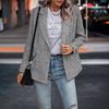 Womens Slim Fit Tweed-Style Blazer Jacket Mid-Length Office Chic Gray Black