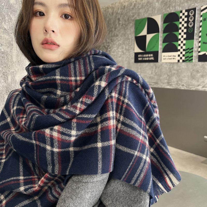 Thick Faux Cashmere Scarf Wrap Shawl Women Winter Warm Plaid Cozy Neckwear