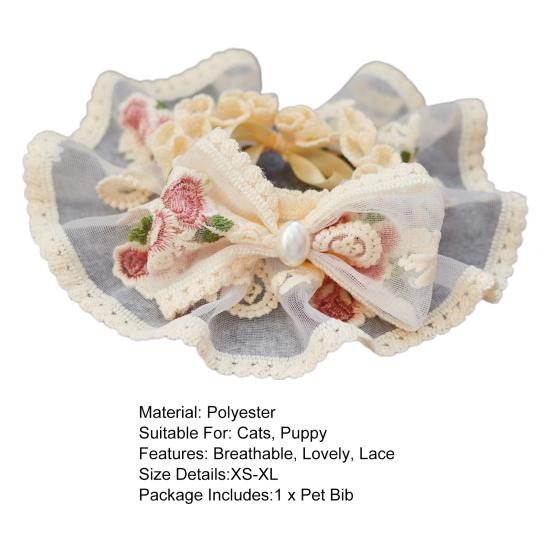 Pet Collar Bib Embroidery Flower Lace Bandana Lovely Dress Up Cat Dog Bow Neckerchief Saliva Towel Pet Accessories