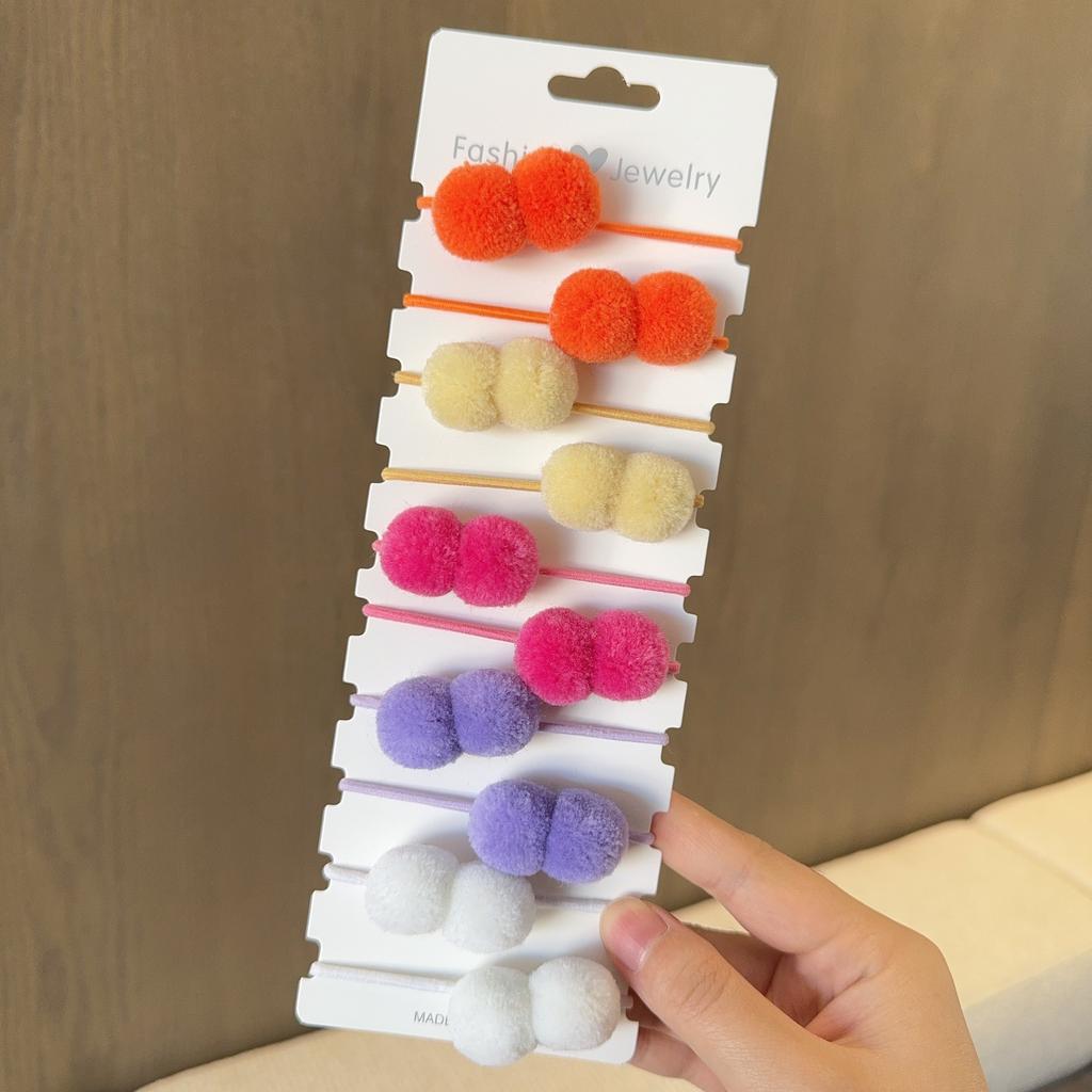 10Pcs/lot Girls Double Plush Ball Hair Ropes Set For Kids Solid Color Scrunchies Elastic Hair Bands Hair Accessories