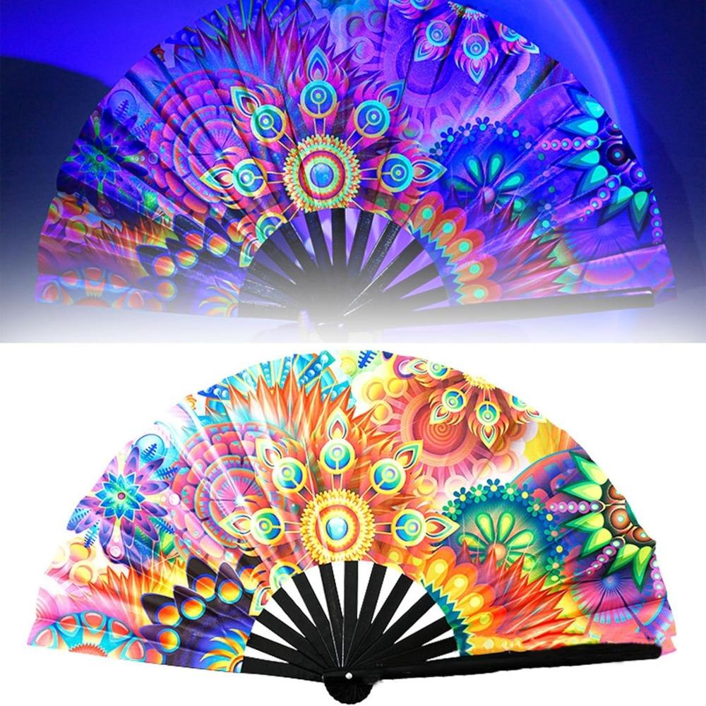 

Складной бамбуковый веер ПВХ Легкий УФ флуоресцентный складной веер Портативный 33 см Красочный светоотражающий веер Сценическое выступление Танец