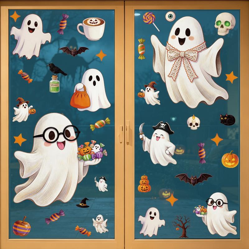 1/2/4/6/8 Blatt Halloween-Dekorationen Kreative Kürbis Geist Glasaufkleber Frohen Halloween-Tag Dekor