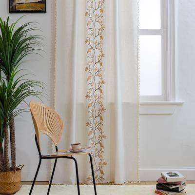 Curtain Finished Cotton And Linen Embroidered American Bedroom Living Room Non-Punching Semi-Blackout Tassel Curtain