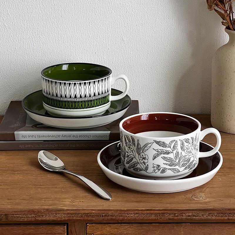 

Finland Exports Medieval Ceramic Coffee Cups And Saucers Light Luxury High-Value Office Afternoon Tea Teacups Retro Latte Cups 250ml