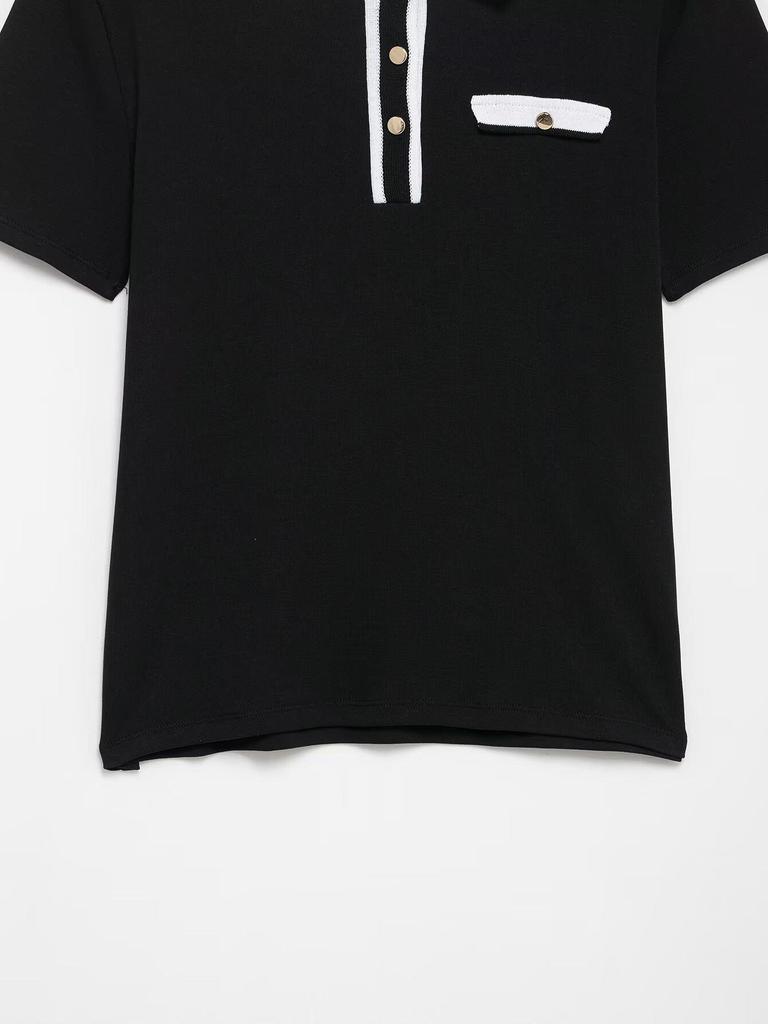 TAOP&ZA Spring/Summer Women's Polo Collar Short Sleeve Knit T-Shirt