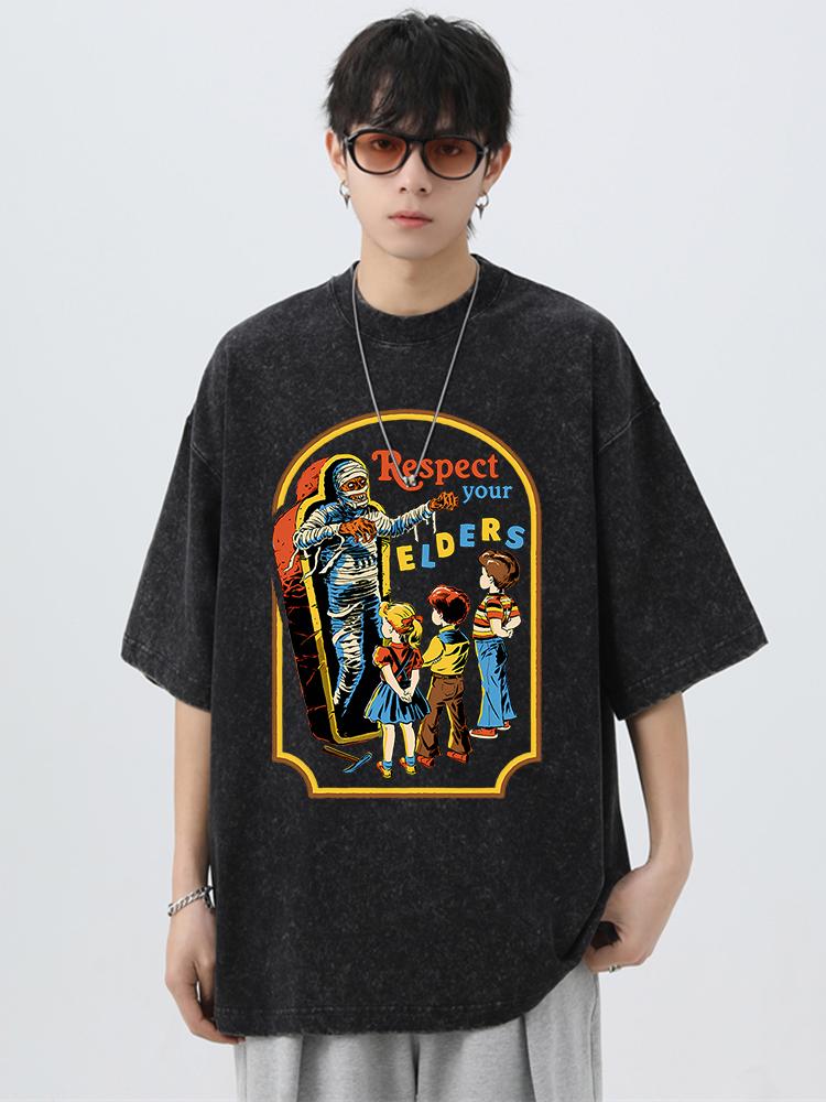 Respect Your Elders Mummy Funny Washed Retro Men Tee T Shirt Cotton T-Shirt Casual Breathable Clothes Oversize Short Sleeve