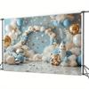1pc Starry Sky Dream Theme Background - Dreamy space scene with golden balloons blue and white clouds and twinkling stars