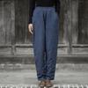 Johnature Frauen Baumwolle Leinen Casual Hosen Einfarbig Elastische Taille Gesteppte Warme Hosen Winter Vintage Dicke Hosen