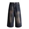 Vintage Farbverlauf Weitbeinige Culottes Amerikanischer Retro Gewaschene Lockere Shorts Hosen Jeans Damen Sommer Hohe Taille Weite Hosen Freizeithosen Mittellange Hosen