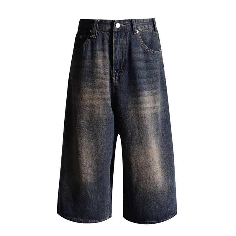 Vintage Farbverlauf Weitbeinige Culottes Amerikanischer Retro Gewaschene Lockere Shorts Hosen Jeans Damen Sommer Hohe Taille Weite Hosen Freizeithosen Mittellange Hosen
