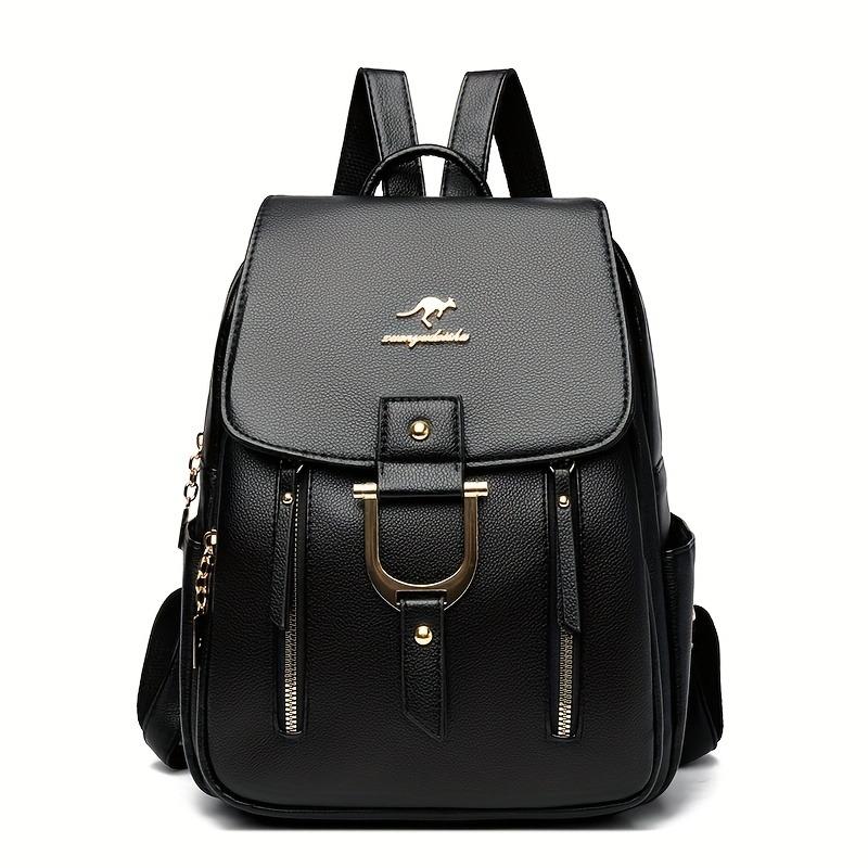 New Women s Soft Leather Large Capacity Backpack чёрный