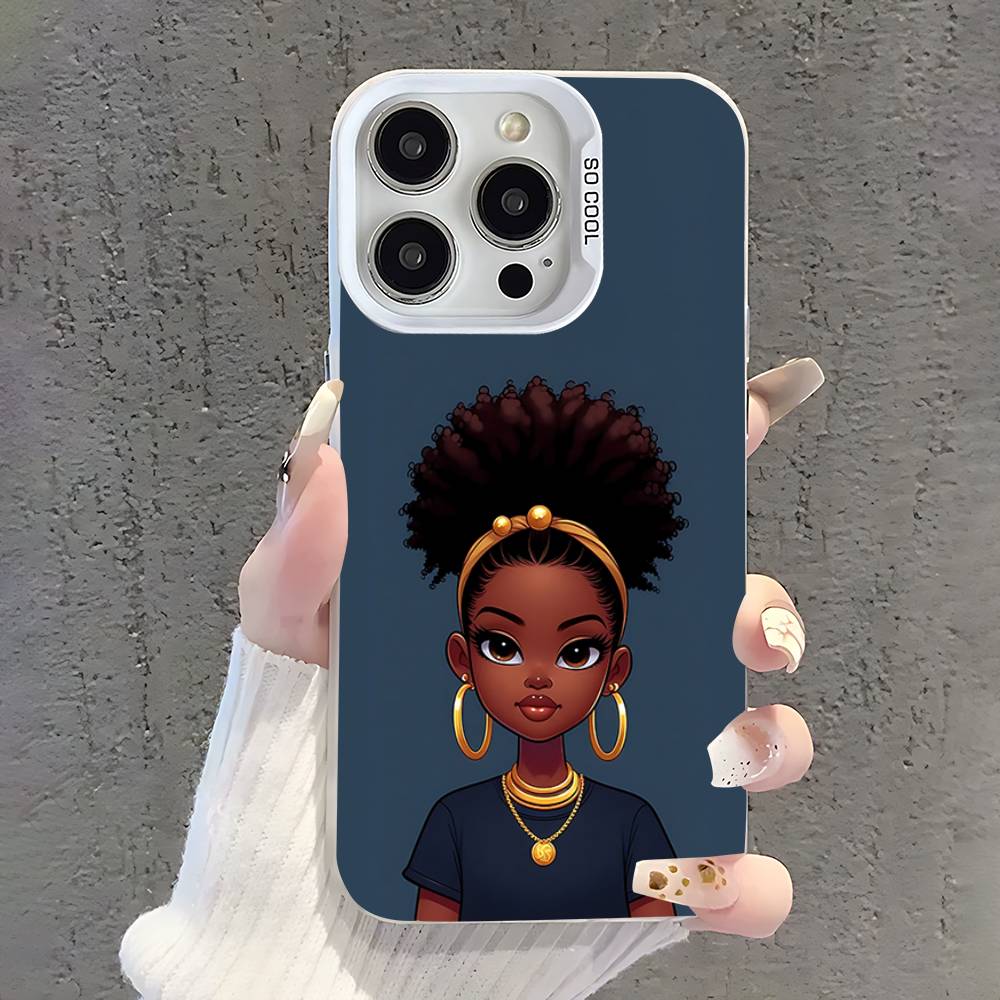 Black Girl A-Afro Phone Case For iPhone 17,16,15,14,13,12,11,Pro,XS,Max,Plus,Mini,SE White Candy Matte Shockproof Cover