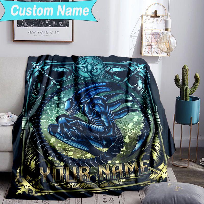 Custom Name Blanket Alien Fire Blanket Bedding Blanket for Travel, Camping, Living Rooms, Offices, Sofas, Fan Christmas gift
