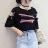 Vintage Women Letter Hollow Half Sleeve Round Neck Loose Tee Top T-shirt Bluzka