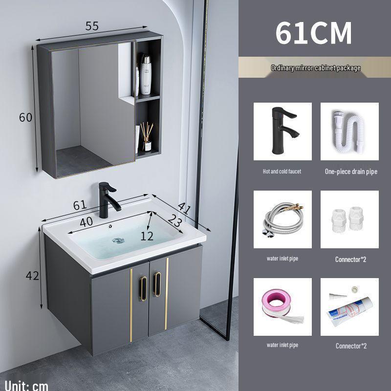 Small Wall-Mounted Bathroom Cabinet with Integrated Ceramic Washbasin