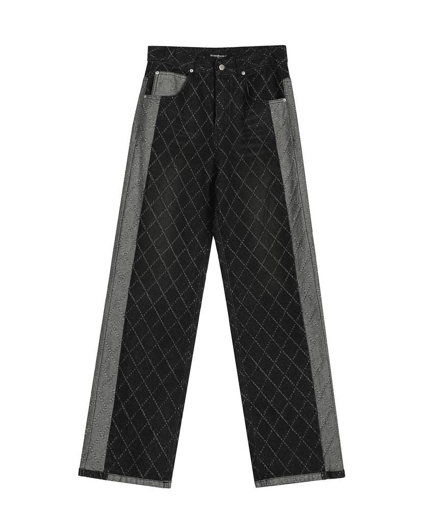 AVANDRESS Two-Tone Quilting Denim Pants Black