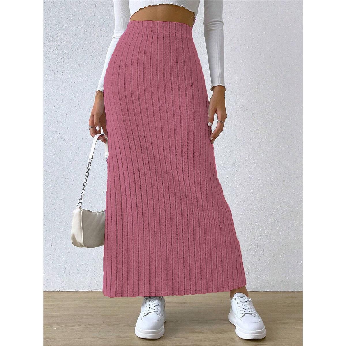 

Женская узкая трикотажная юбка с высокой талией и боковыми разрезами XXXL ярко-розовый