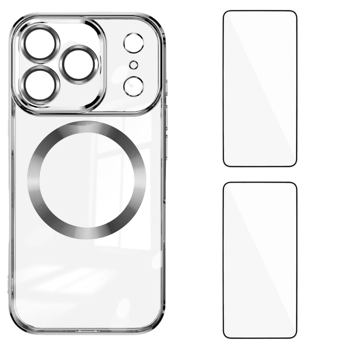 

For iPhone 17 Pro Magnetic Case WANLONFENG WX Series TPU Phone Cover with 2Pcs Screen Film/Lens Film Silver