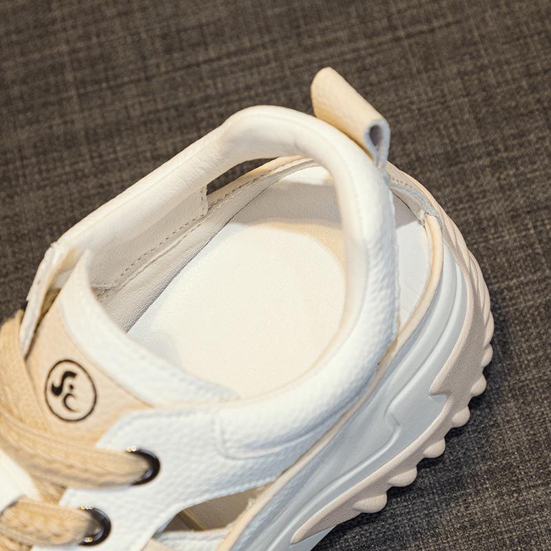 Women's Retro Thick Sole Rhinestone Leather Sandals - Summer 2025 Collection