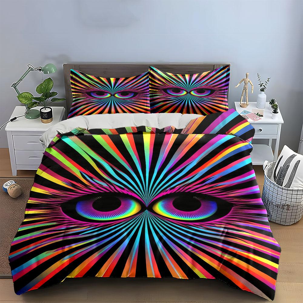Colorful Optical Illusion Art Decor Soft Comfortable Duvet Cover Bedding Set Included 1*Duvet Cover & 2*Pillowcases, Gift