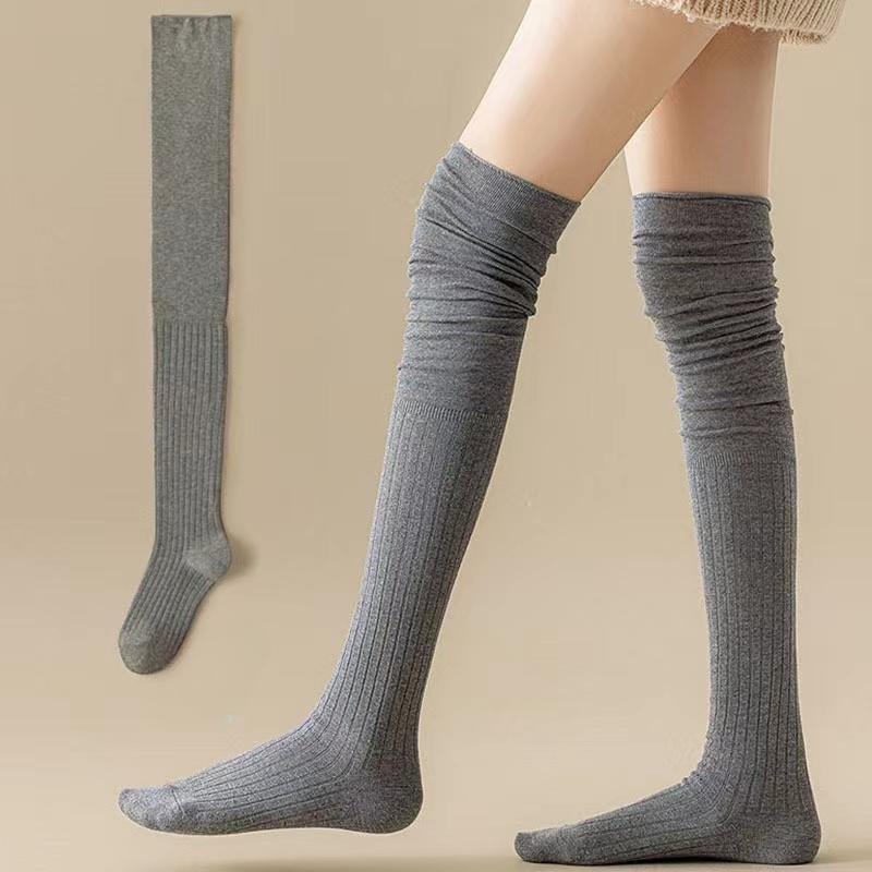 Knee High Socks Thin Long Stacked Socks Women's High Solid Colour Patchwork Socks High Elasticity Stockings