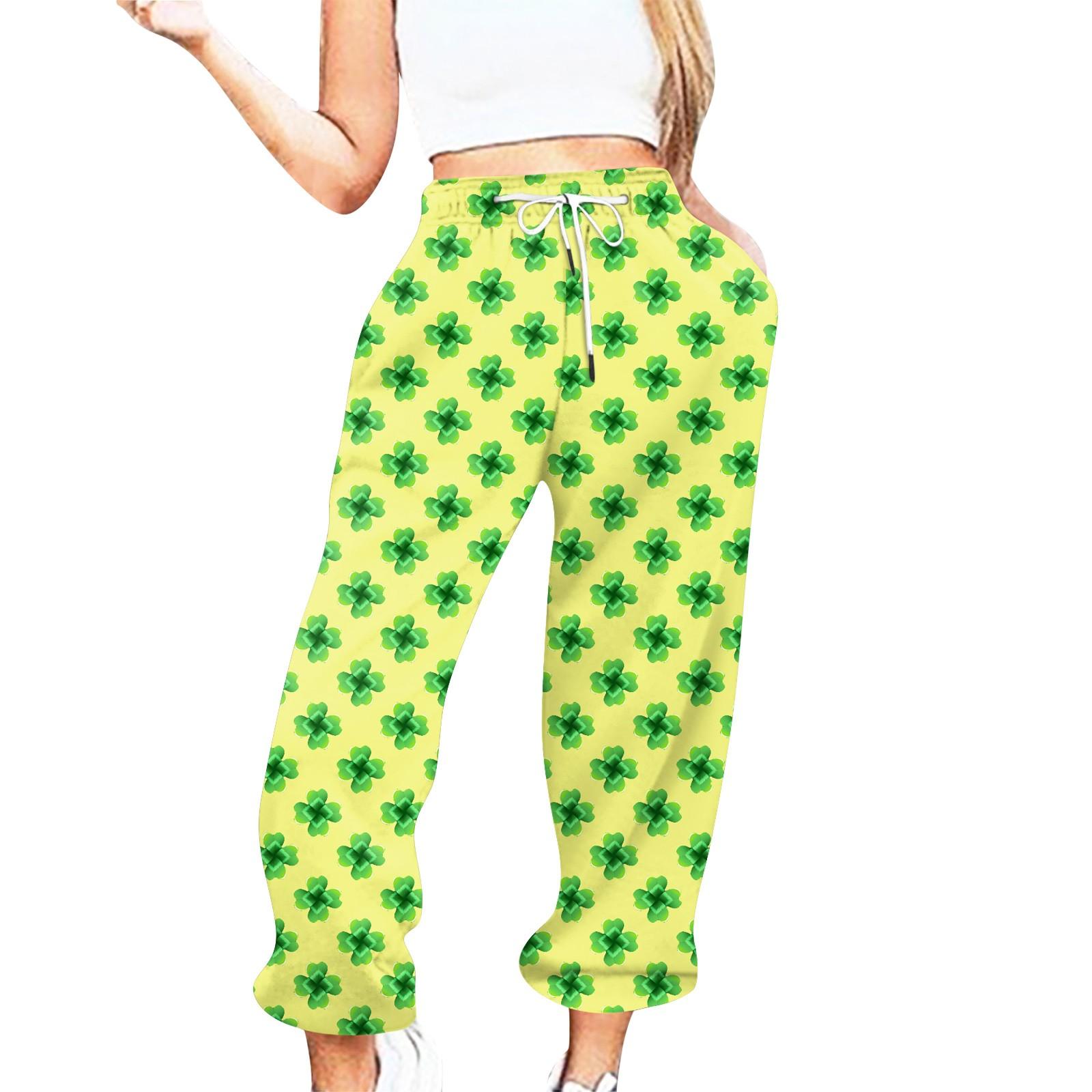 

Женская повседневная одежда St. Повседневные брюки с эластичной резинкой на талии и принтом Дня Святого Патрика XL жёлтый