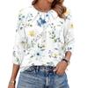 Women's Floral Print 3/4 Sleeve Round Neck Pleated T-Shirt Top Casual Lightweight Blouse with Elastic Cuffs and Relaxed Fit for Everyday Wear
