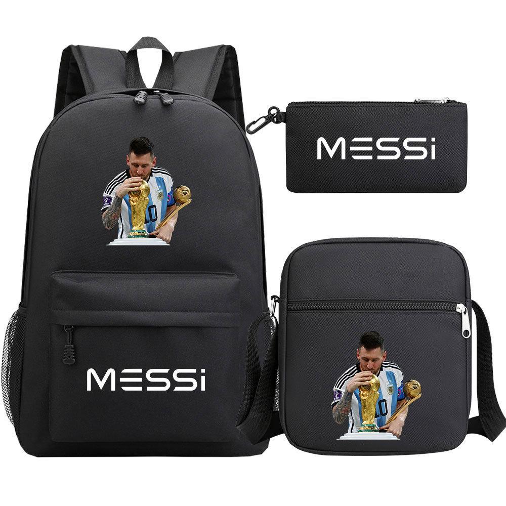 Football Star Print Youth Primary And Secondary School Students Schoolbag Three-Piece Set Men'S And Women'S Backpack