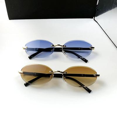 Luxury Oval Rimless Sunglasses  New In Brand Designer Female Gradient Suneyeglass Outdoors Uv400 Eye Protection Goggle