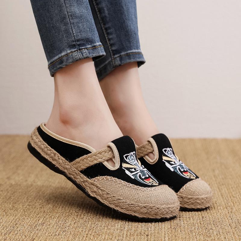 Stoffschuhe bestickte Hausschuhe Taschenkopf Leinen Einzelschuhe bestickte Mundmaske Damenschuhe bequem rutschfest weiche Sohle