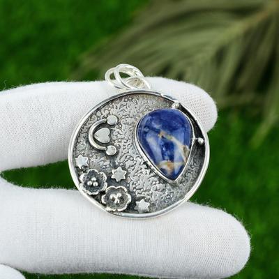 Cadeau Pour Femmes Pendentif Bijou Argent Sterling 925 Pierre Gemme Sodalite Naturelle