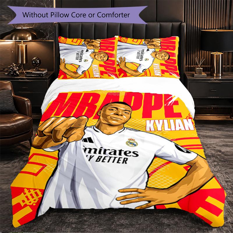 Kylian Mbappe 3 Piece Bedding Set Soft Duvet Cover Set with Pillowcases Printed Bedroom Decor Set for Home