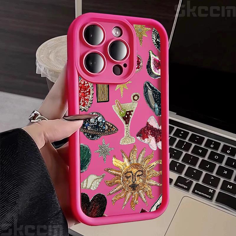 Fashion Black Collage Sun Pattern Eye Design Phone Case For iPhone 16 15 14 13 12 11 Pro Max 16E XS X XR 7 8 Plus Silicone Cover
