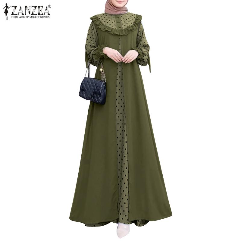 

ZANZEA Женское повседневное свободное длинное платье в горошек в стиле пэчворк