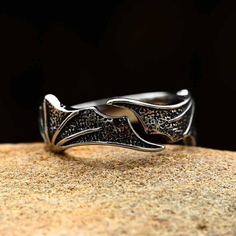 Minimalist Wing Design Stainless Steel Ring Vintage Viking Style Titanium Steel Band