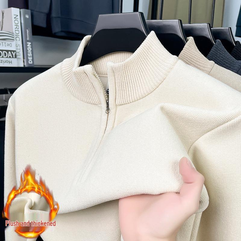 Men's 2025 Thick Knit Sweater with Half-High Collar and Zipper