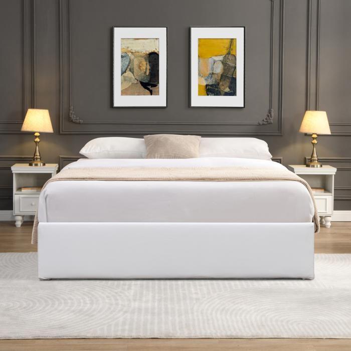 Lit Coffre LORIS 140x200 Lit Coffre Lorisr blanc Pieds pour matelas 140x200 cm - 2 x 14 Lattes