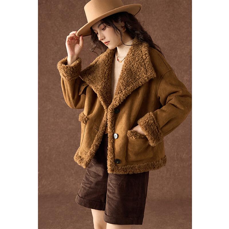 Wudao Women's Reversible Suede Lamb Wool Coat