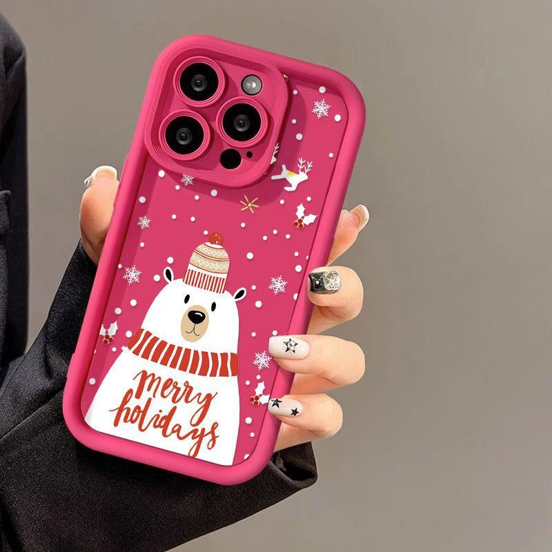Christmas hat bear for iPhone17ProMax phone case 17 Apple 16 matte 14/15 Premium 13