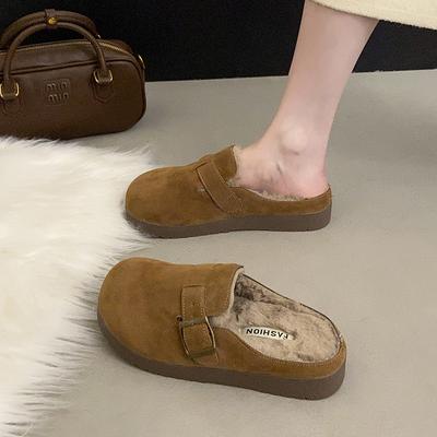 Women's Baotou Lightweight and Comfortable a Footstirrup Heightening Winter Warm Cold Padded Non-slip Wear-resistant Leisure Sports Cotton Slippers