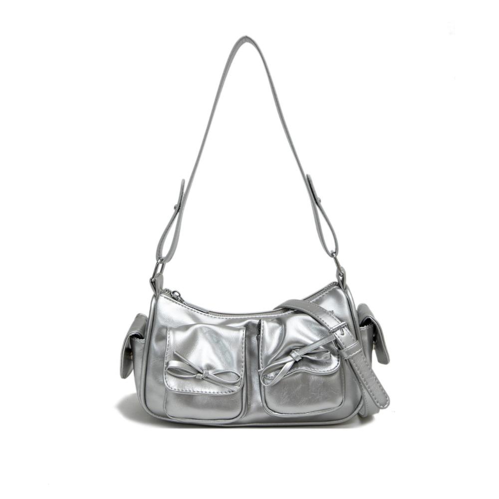 Multiple Pockets Bow Crossbody Bag Y2K Women Handbag Portable PU Leather Underarm Bag Outdoor