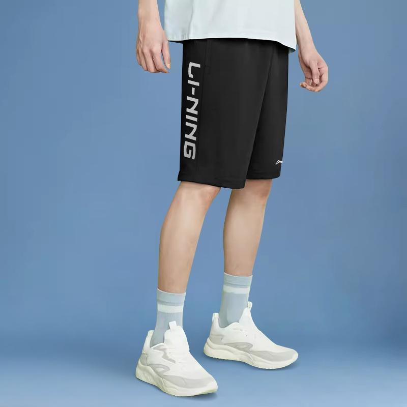 Li-Ning Printed Logo Loose Breathable Quick-Dry Sports Casual Shorts Unisex Shorts Black YKSU089-1