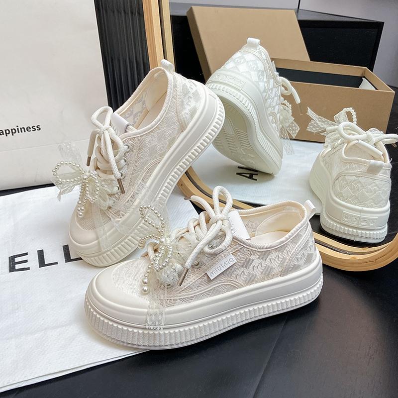 Fashion CRLAYDK Fashion Women's Lace Jacquard Platform Tennis Walking Casual Shoes for Ladies Breathable Skate Lace Up Sneakers