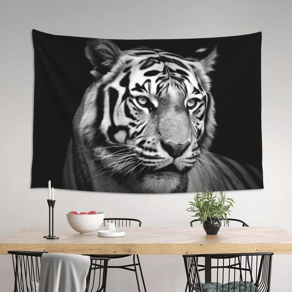 Black And White Tiger Tapestry Wall Hanging Poster For Bedroom Aesthetic Wall Tapestries Banner Modern Wall Art For College Dorm