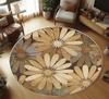 Vintage Abstract Bloom Round Rug, Blue Beige Retro Swirl Floral Art Printed Circular Floor Mat for Living Room Bedroom