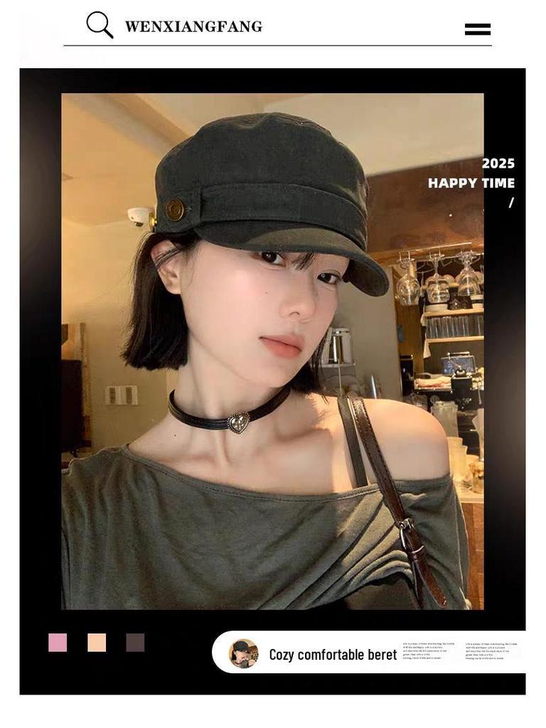 2025 Women's Vintage Distressed Flat Top Beret - Slimming Literary Duckbill Hat Trend