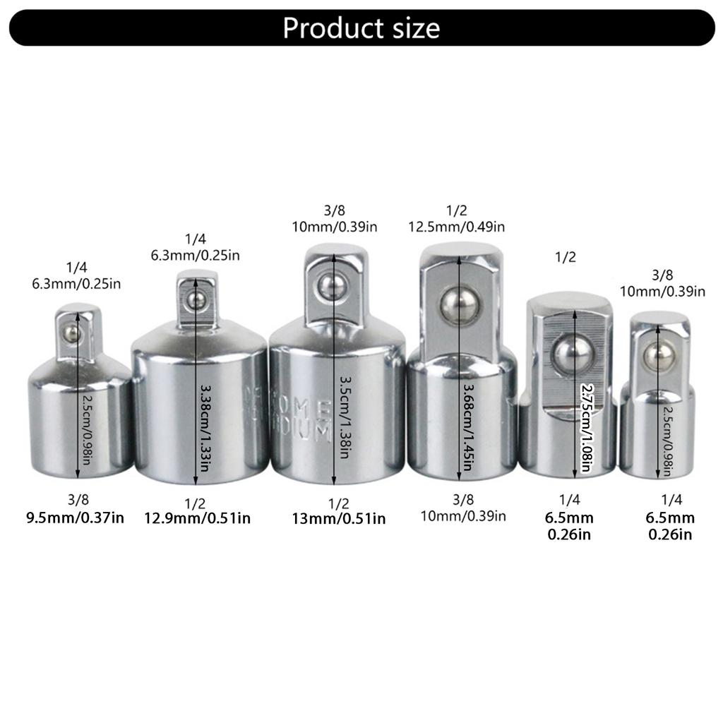 6Pcs Socket Adapter Set 1/4inch To 3/8inch 3/8inch To 1/4inch 3/8inch To 1/2inch 1/2inch To 3/8inch 1/2inch To 1/4inch